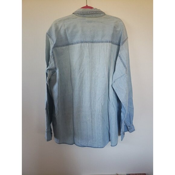 Levis Red Tab Denim Button Up Shirt Men  Blue Light Wash Western Cowboy XL - Picture 7 of 7